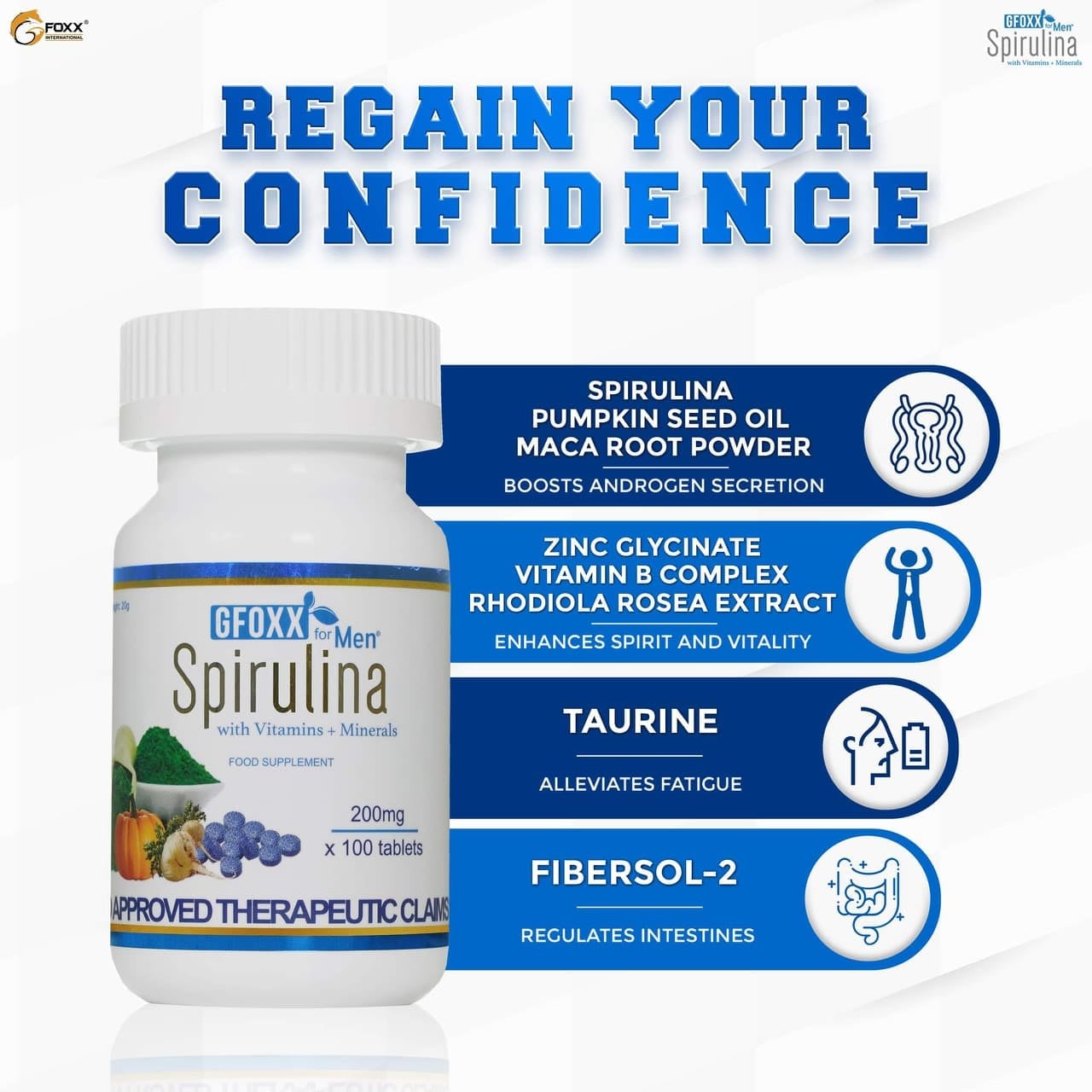 GFoxx Spirulina for Men Blue Tablets Good for Prostate Problems